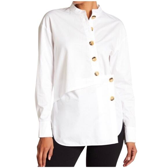 Tibi Asymmetrical Cotton Button Up Shirt - Picture 1 of 11
